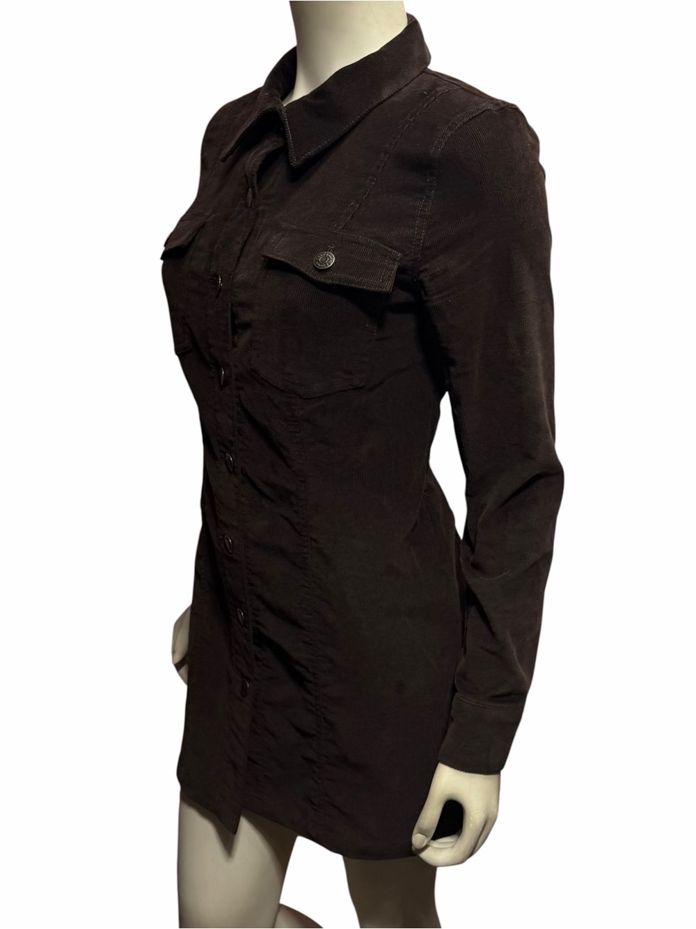 House of Harlow 1960 Brown Corduroy Button Front Mini Shirt Dress Small